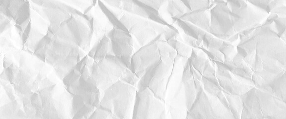 White paper is crumpled, background for various purposes, horizontal view white paper texture and background, crumpled white paper texture background.
