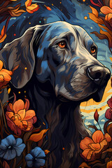 Animal wallpaper of a great dane dog with floral style,AI