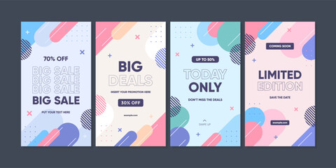 Abstract Colorful Memphis Background. Trendy geometric abstract template for social media post or advertisement.