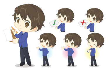 character set of Businessman in suit various gesture cartoon style