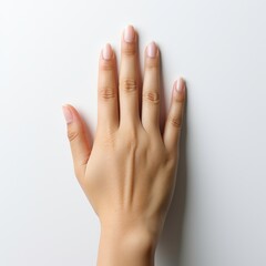 Female hand on white background. Generated by AI