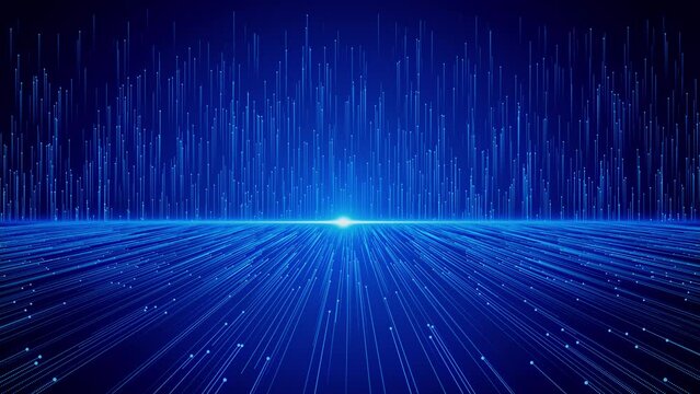 Digital blue landscape particle wave Communication or social media network connections. Cyberspace matrix hologram digital data flow. science fiction binary code particles. Science Technology concept