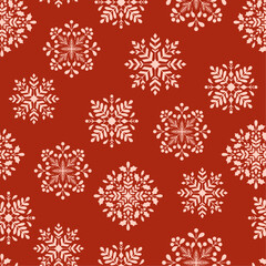 Naklejka na ściany i meble Vector Red Christmas Seamless Pattern with Snowflakes