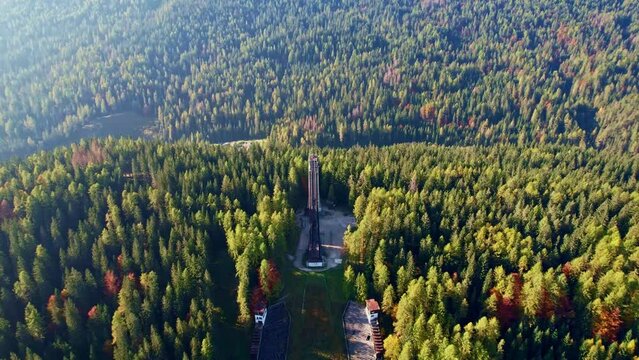 Aerial view of the Ski jumping hill of Cortina d'Ampezzo, Veneto, Italy