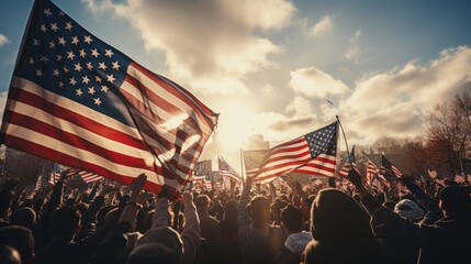people waving American flag american flag Patriots of America. Banner.