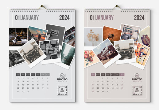 Wall Calendar 2024 Layout with Instant Photos