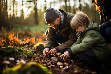 Mushroom Foraging with Family Generative AI - obrazy, fototapety, plakaty