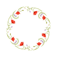 Vector floral wreath with red poppies