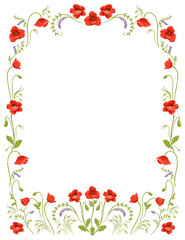 Naklejka na ściany i meble Vector floral frame with red poppies