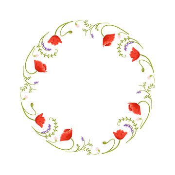Vector floral wreath with red poppies