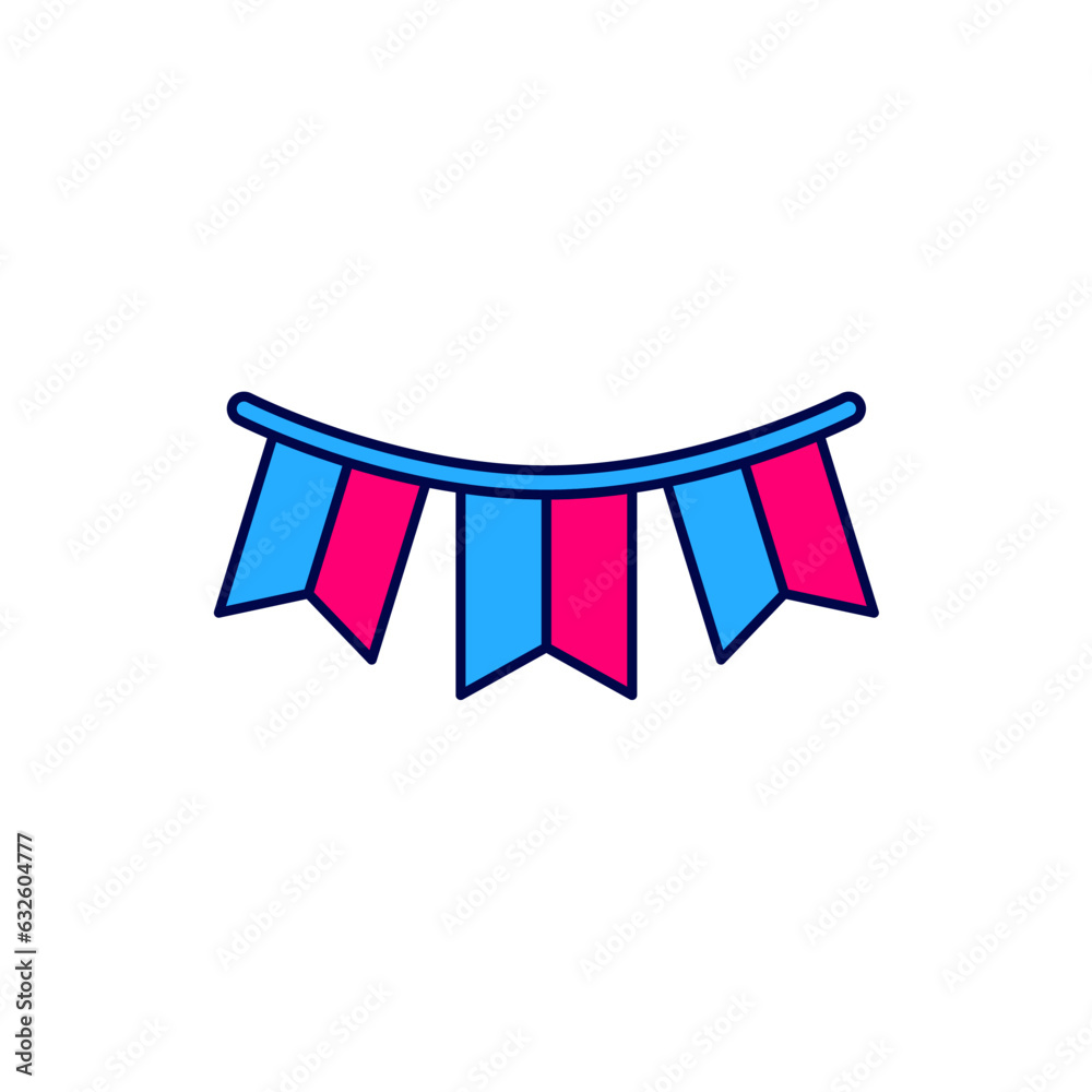 Sticker Filled outline Carnival garland with flags icon isolated on white background. Party pennants for birthday celebration, festival decoration. Vector