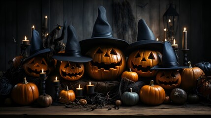 creepy jack o'lantern pumpkin, halloween background, generative ai