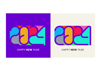 2024 design. Happy new year. With colorful truncated number illustrations. Premium vector design for poster, banner, greeting and new year 2024 celebration.