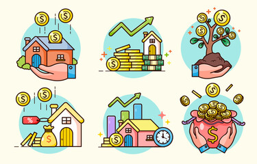 Fototapeta premium collection of Financial investment and growing business in cartoon style