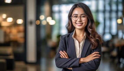 Young confidently smiling Asian business woman leader. Generated by AI