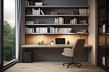 Modern and Minimalistic Home Office with Spacious Corner Desk - AI Generated