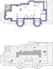 Sketch vector illustration architectural design classic vintage old villa house layout plan