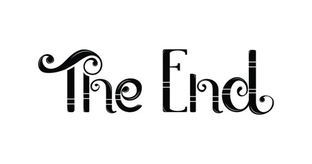 The End handwritten inscription. Hand-drawn phrase. Editable vector shape illustration. Great for Black-on-white closing movie frame. 