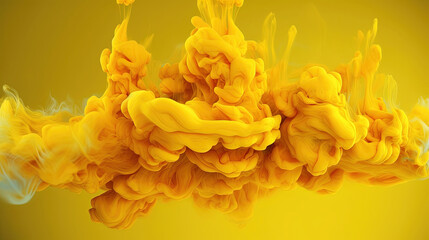 Yellow Color Liquid Ink Dense Smoky Abstract Misty Background AI Generative