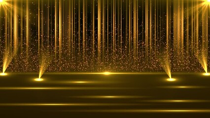 Luxurious golden dust particle stripes elegant line background. award ceremony, stage performance. Luxury Premium Corporate Royal Award nomination ceremony background with golden glitter sparkles