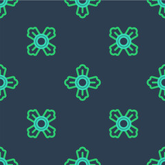 Line Firefighter icon isolated seamless pattern on blue background. Vector