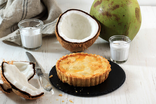 Coconut Pie Buko Thai Dessert on Black Slate Plate