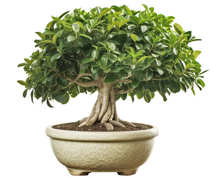 Ficus bonsai isolated on white or transparent background cutout. Generative AI