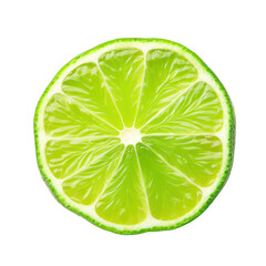 Green unripe lemon or lime slice isolated on white transparent background, Ripe sour citrus fruit half cut, top view, PNG,