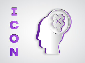 Paper cut Casino slot machine with clover symbol icon isolated on grey background. Gambling games. Paper art style. Vector