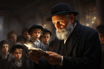 Fototapeta premium Yom Kippur Reflection, A Solemn Scene of Prayer and Introspection Created with Generative AI