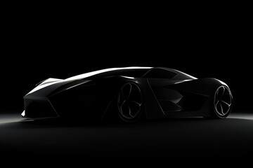 Side view dark silhouette of a modern sport black car isolated on black background - Powered by Adobe