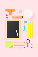 Back to school,  stationary flat lay