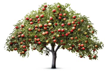 Apple tree isolated on white or transparent background cutout. Generative AI