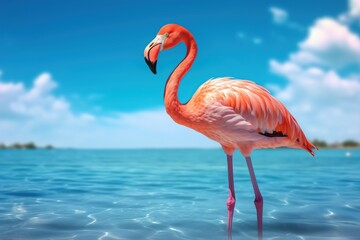 Standing pink flamingo