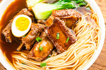 A bowl of braised pork ribs noodles