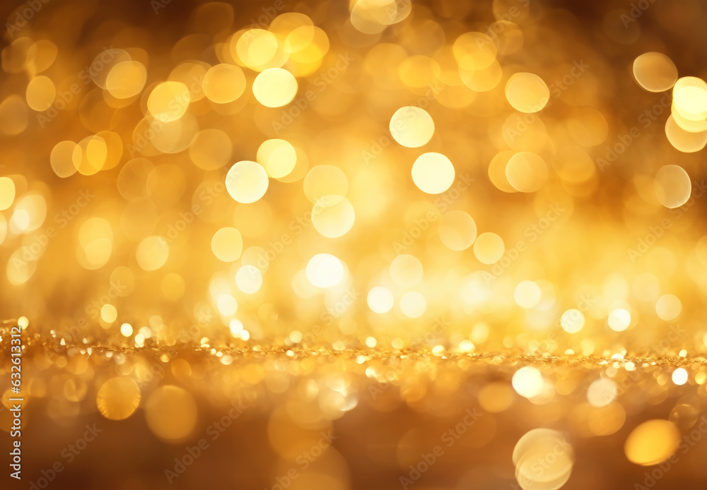 Wall mural abstract golden background with bokeh effect and shining defocused glitters. festive gold texture fo