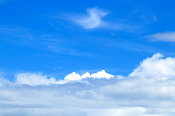 Obraz premium 夏の澄んだ青空と白い雲とのコントラストがはっきりした背景画像