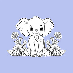 Outline art of a cute elephant character for kids coloring book, World Elephant Day. August 12