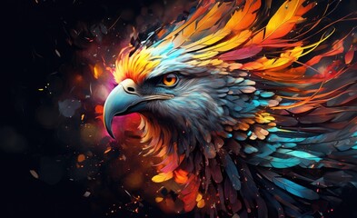 Fototapeta premium Abstract bird of paradise on a black background