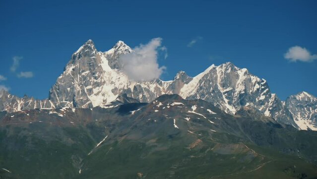 Ushba mountain time lapse. Ushba one of most notable peaks of Caucasus Mountains. Located in Svaneti region of Georgia.
