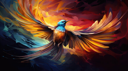 Obraz premium Abstract bird of paradise on a black background