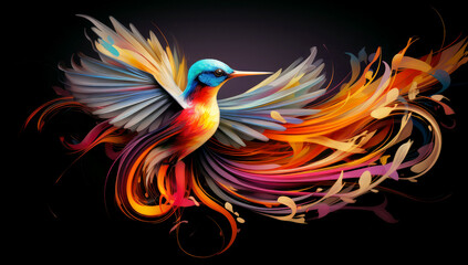 Obraz premium Abstract bird of paradise on a black background
