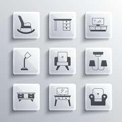 Set Dressing table, Armchair, Chandelier, TV stand, Table lamp, Rocking and icon. Vector