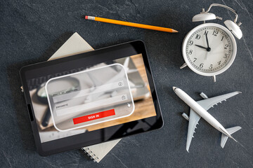 Login box, username and password inputs on virtual digital display.