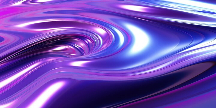 Holographic chrome gradient waves abstract background. Liquid surface, ripples, reflections. 3d render illustration.