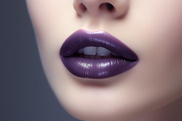 close up of a lips with purple lipstick