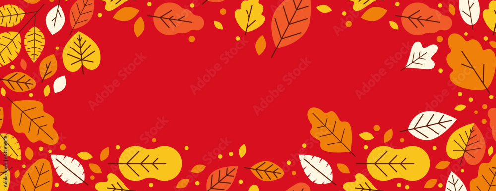 Fototapete Vector  horizontal abstract background with copy space for text - autumn sale - bright vibrant banner, poster, cover design template, with yellow and orange leaves..