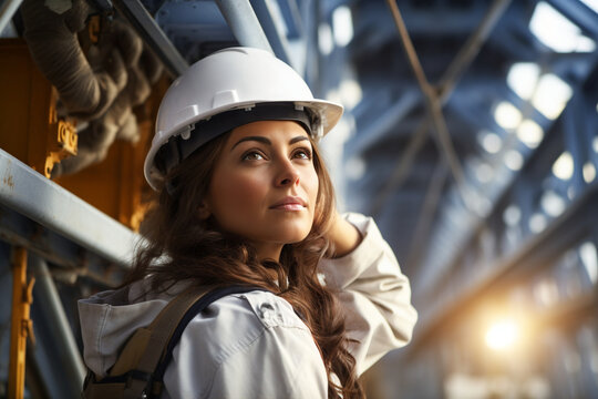 Create a hauntingly beautiful shot of a female engineer