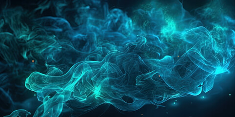 Very Detailed of Cyan Color Neon Liquid Smoke Abstract Background AI Generative