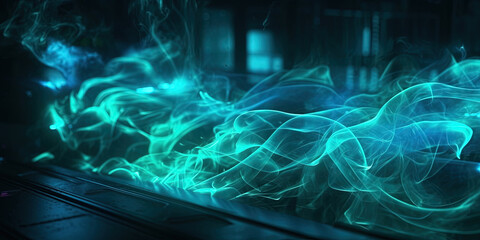 Cyan Color Neon Liquid Smoke Very Detailed Abstract Background AI Generative